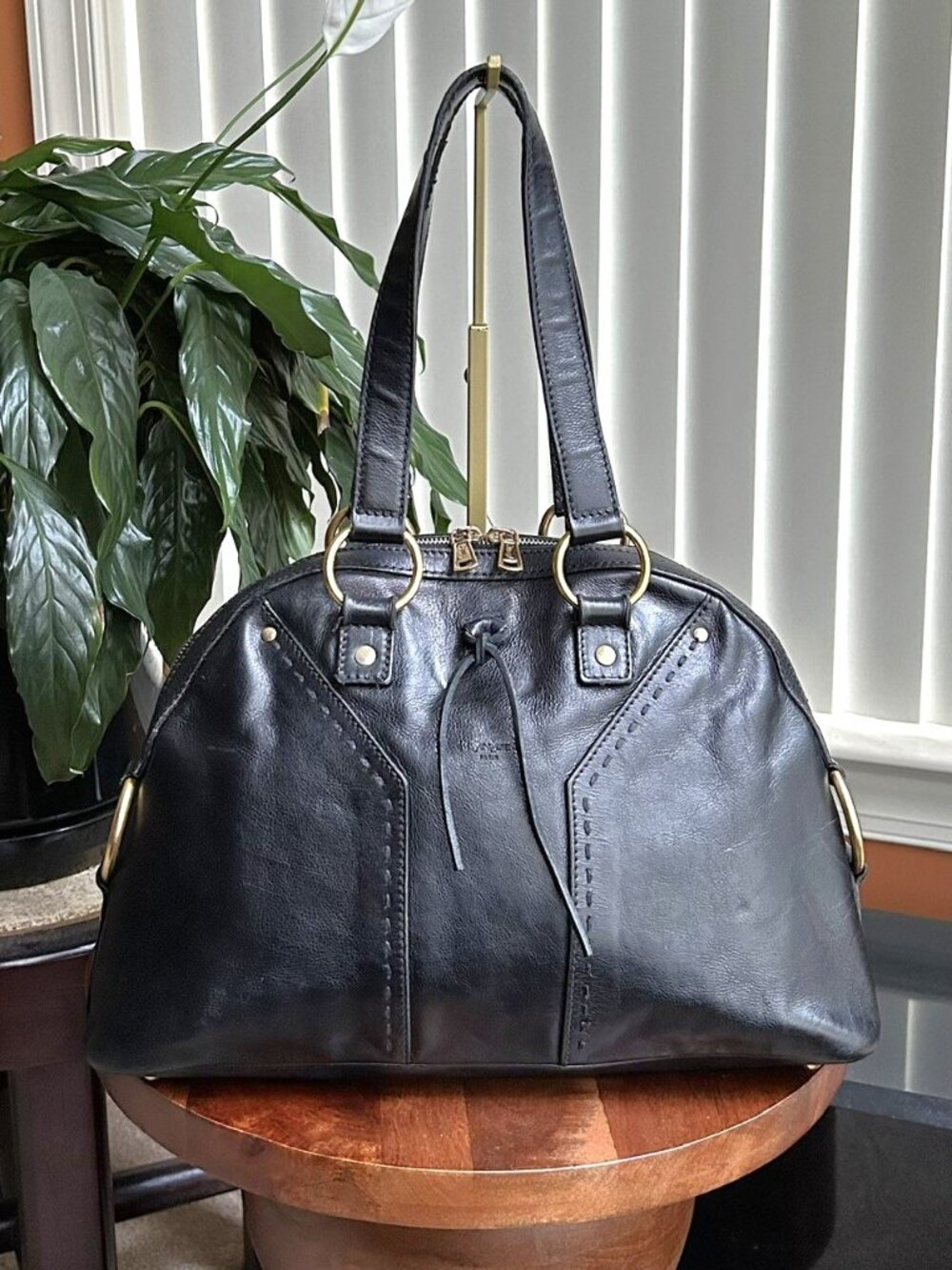 YSL Yves Saint Laurent Muse Leather Bowler Bag, Black